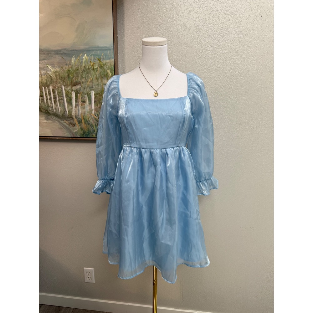 Allison + Kelly Blue‎ Organza Shimmer Babydoll Mini Dress NWT
